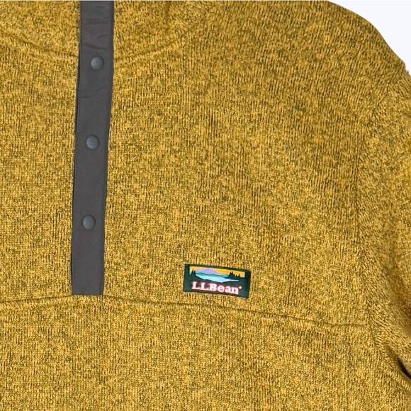 L.L. Bean Yellow Fleece Pullover Quarter Snap Sweater Men's L Cabincore Heritage - Picture 4 of 8